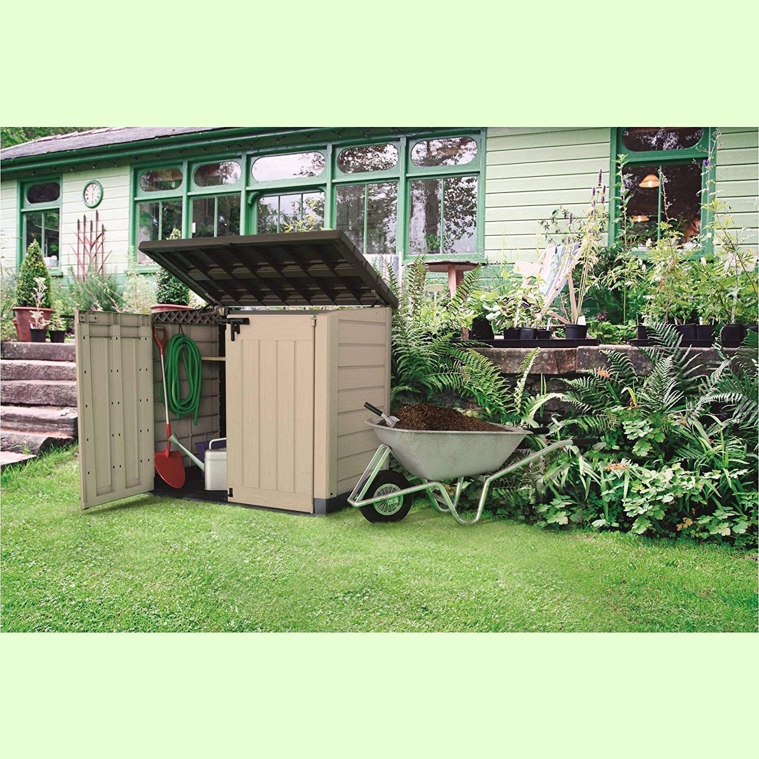 Keter Store It Out Max 1200L Outdoor Garden & Wheelie Bin Storage Shed - Beige & Brown