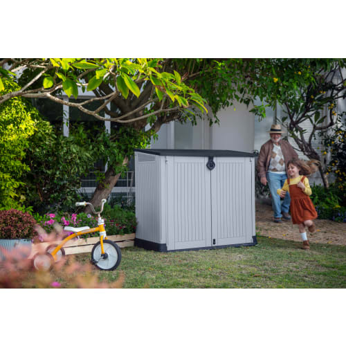 Keter Store-It-Out Midi 880L Outdoor Garden Storage Box – Grey & Black, Lockable Resin Shed